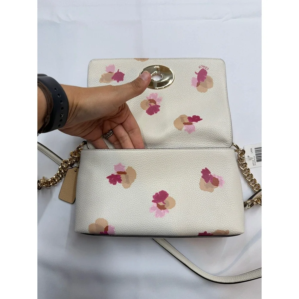 COACH New $250 Womens Leather White Pink Gold Fold Over 9x6.25x1.5 Crossbody Bag